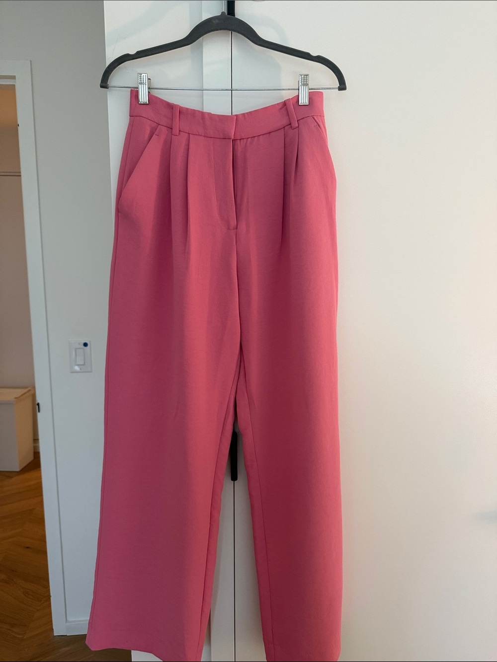 Abercrombie & Fitch Rose-Pink Pleated High-Waist Wide-Leg Pants